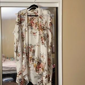 Ivory light cover up with pink and brown flowers